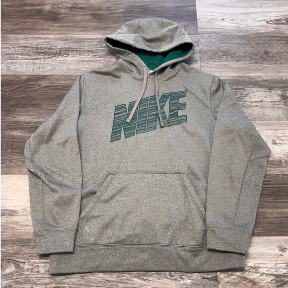 Nike Hyper Blur Gray Mens Medium Therma Fit Sporty Spell Out Fleece Lined Hoodie - Picture 1 of 7